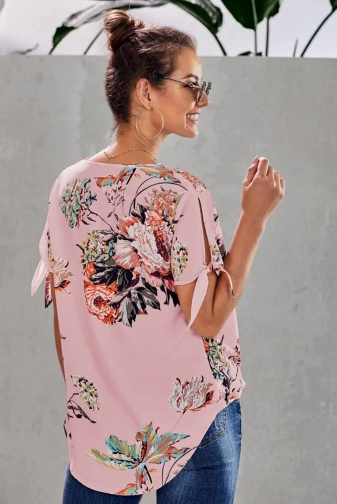 High-Low Floral Twist Front Top
